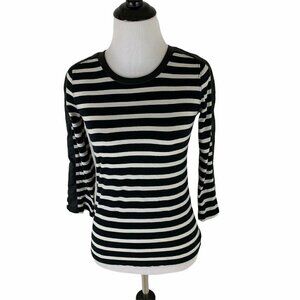 J. Crew Women's XXS Top Striped Faux Leather Accents 3/4 Sleeves